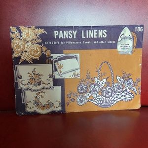 Vintage SUPERIOR Hot Iron Transfer PATTERN Pansy Linen Pillowcase 186 Project